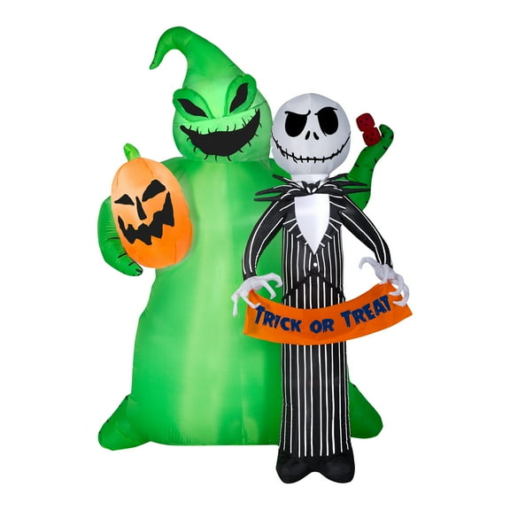 National Tree Company Inflatable Decoration, Green, Jack Skellington and Oogie Boogie, Self Inflating, Plug In, 78 Inches - 6 ft