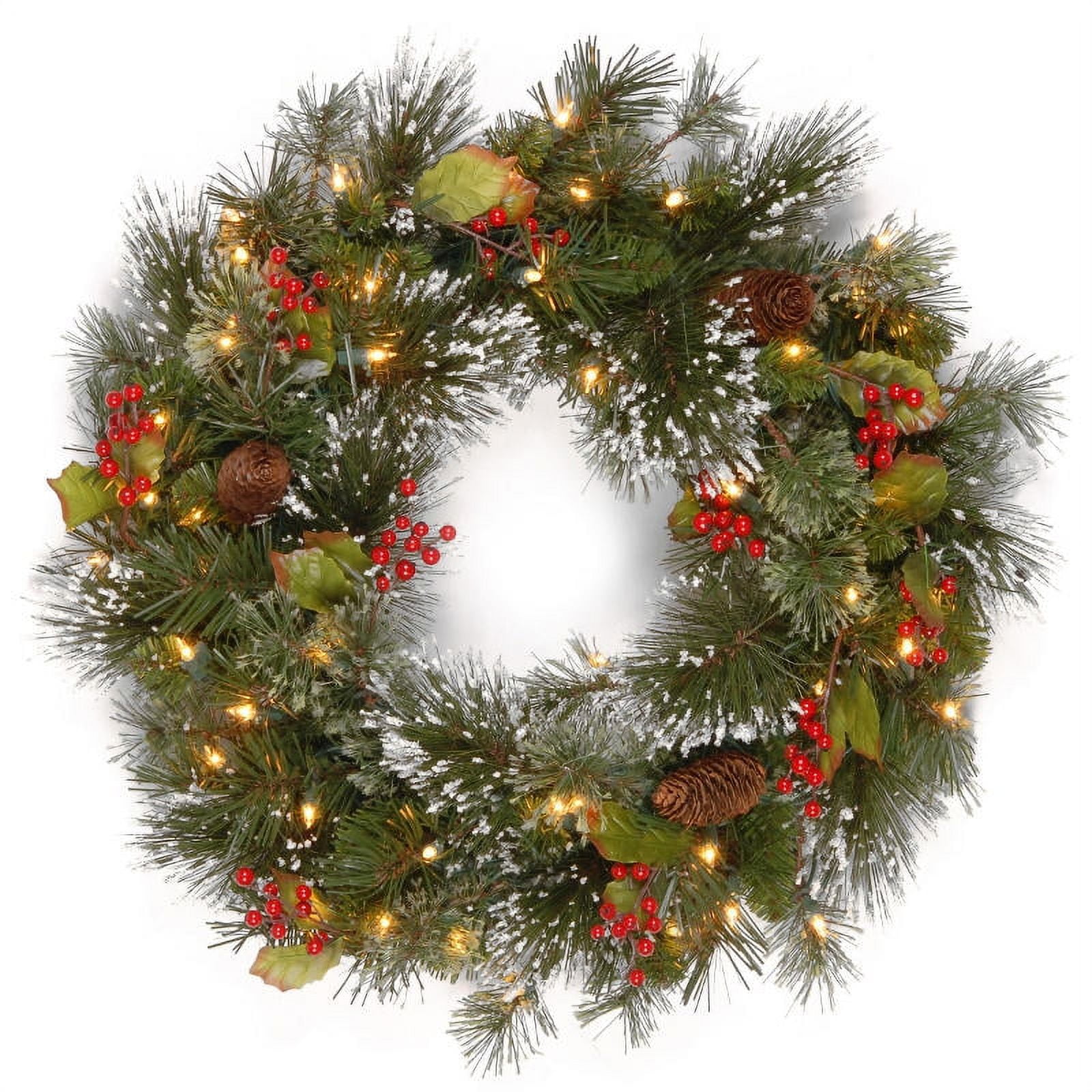National Tree Company Pine Clear Prelit LED Battery Operated Berry Artificial Christmas Wreath, 24" (Multi-color)