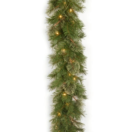 National Tree Company Pre-Lit Artificial Christmas Garland, Green, Atlanta Spruce, White Lights, Plug In, Christmas Collection, 9 Feet