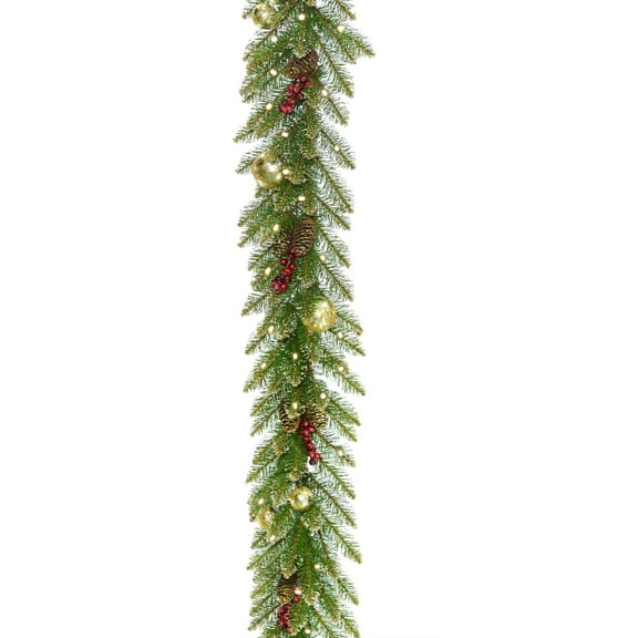 9 ft. Pre-Lit Artificial Christmas Garland, Green, Dunhill Fir, Gold Glittered Pine Cones