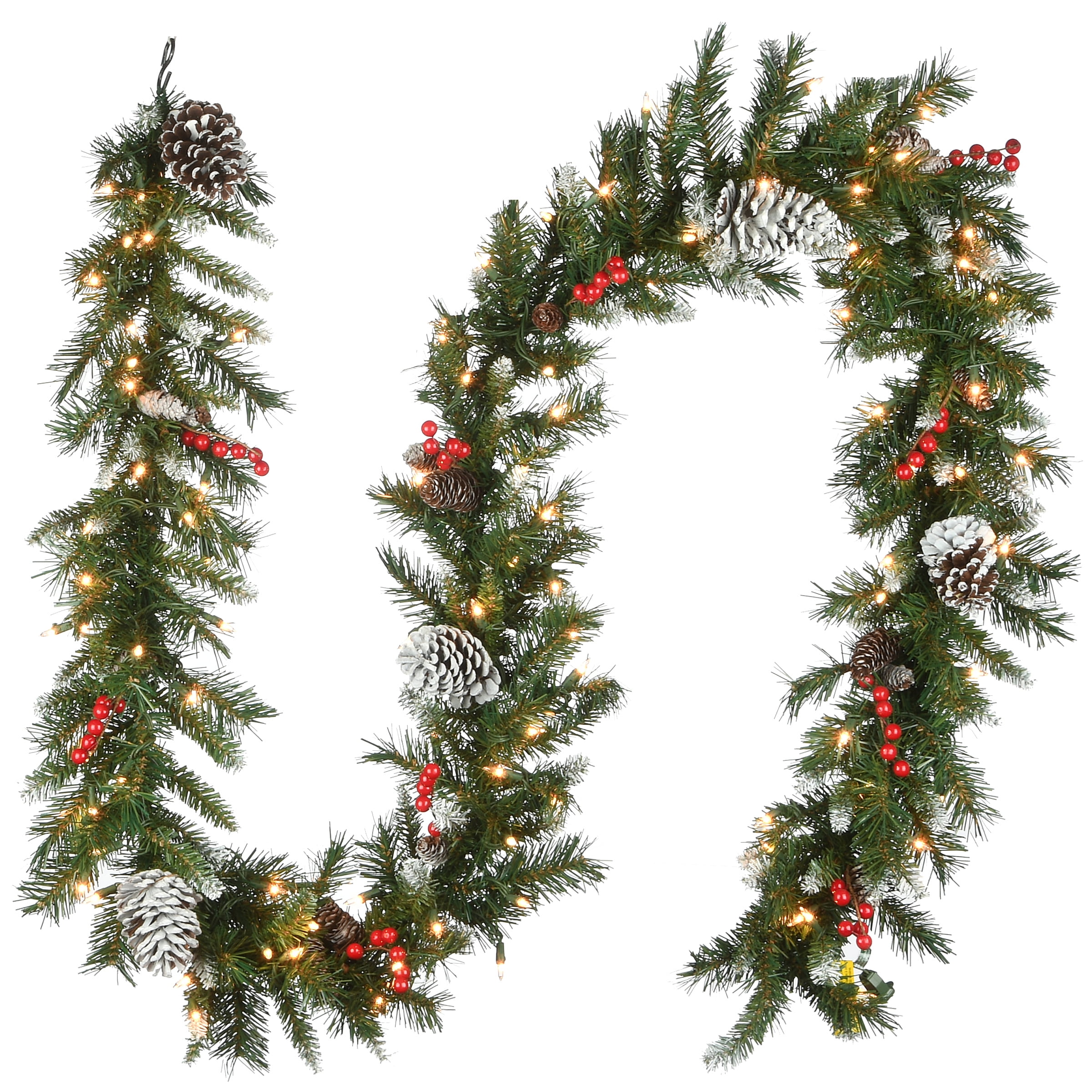 9-Foot Green Artificial Garland with Pine Cones and Red Berries