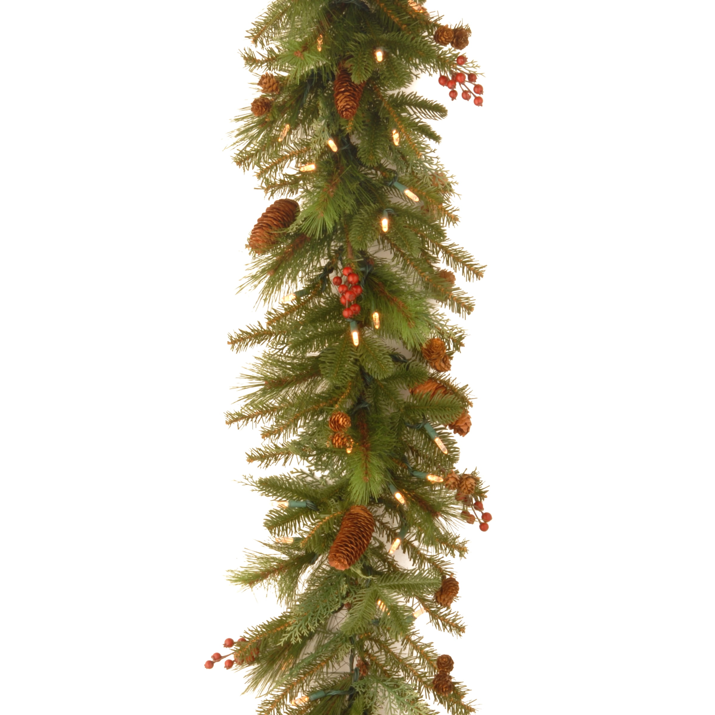 6-Foot Pre-Lit Green Pine Cone Garland with LED Lights