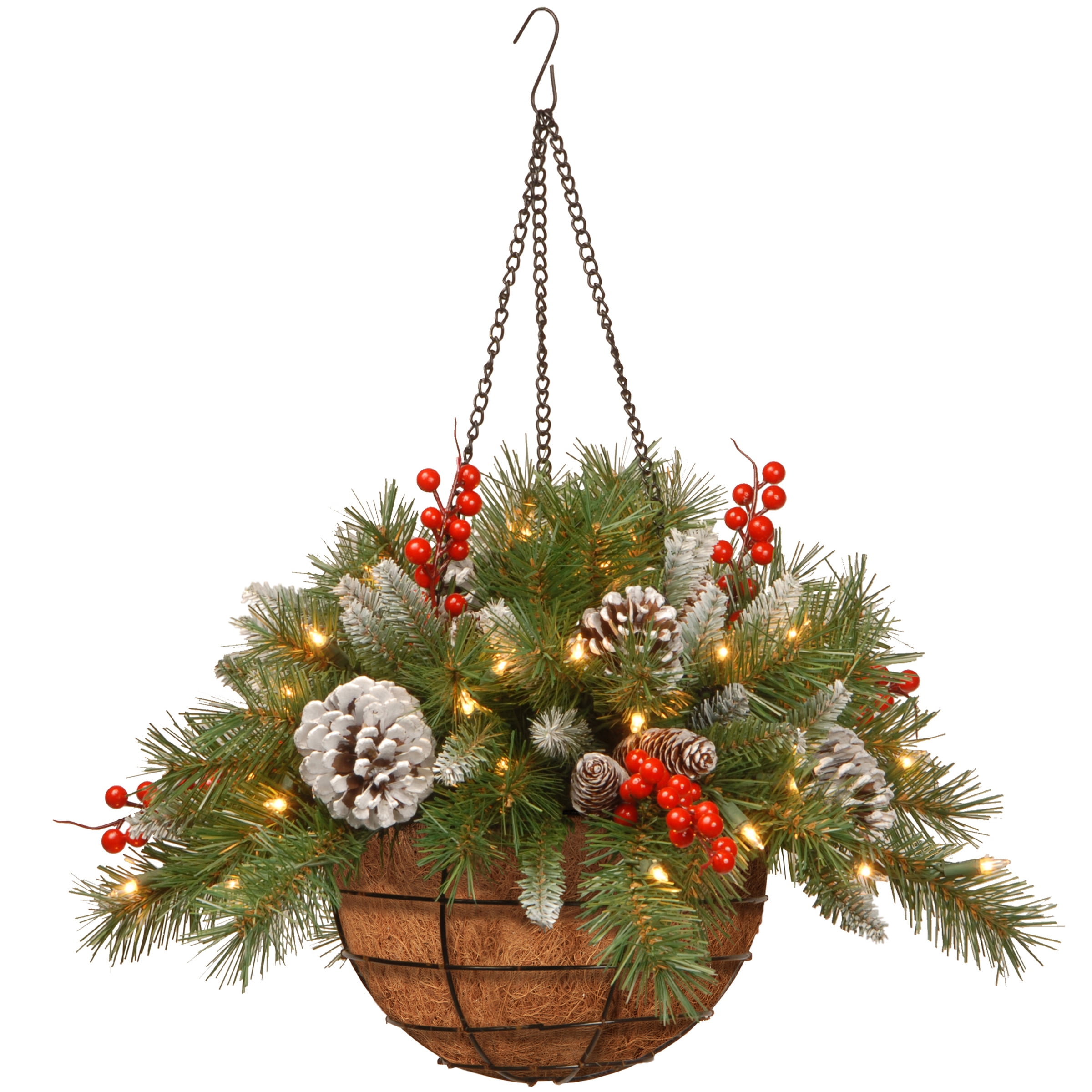 Pre-Lit Artificial Christmas Hanging Basket, Frosted Berry, Decorated –  National Tree Company