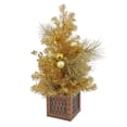 thumbnail image 1 of National Tree Company 3 ft. Pre-Lit Artificial Christmas Tabletop Tree, Gold, Gold Ball Ornaments, 35 Warm White Lights, Battery Operated, Remote Control, Bronze Square Base, 1 of 4
