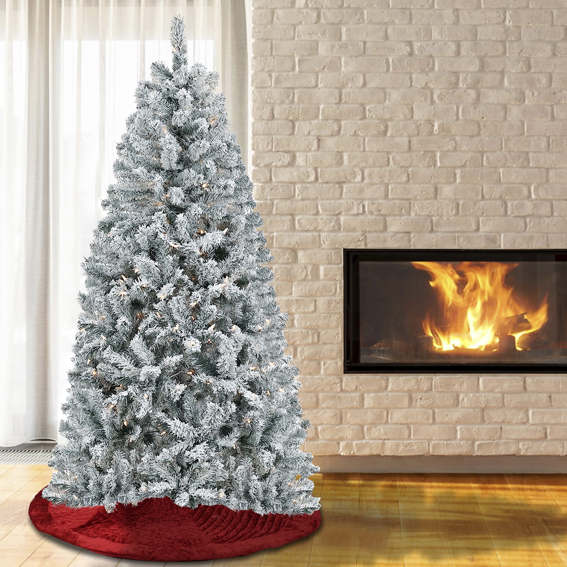 National Tree Company Pre-Lit Artificial Christmas Tree, Green, Acacia, 300 Clear Lights, Flocked, Includes Stand, 6 Feet