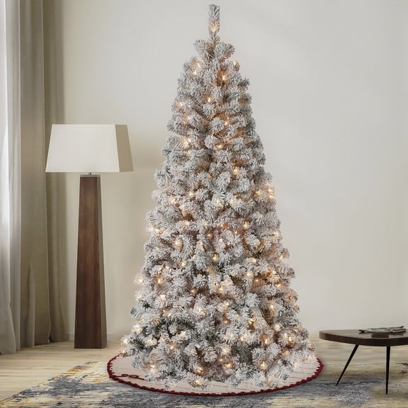 National Tree Company 6 ft. Pre-Lit Artificial Acacia Christmas Tree, Green, Flocked, 250 Clear Lights, Includes Stand