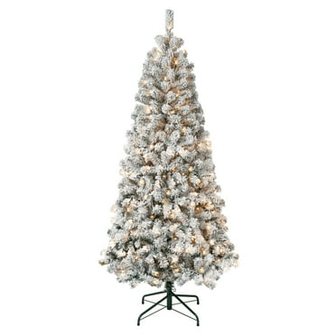 National Tree Company Pre-Lit Artificial Christmas Tree, Green, Acacia, Flocked, 250 Clear Lights, Includes Stand, 6 Feet