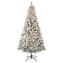 National Tree Company Pre-Lit Artificial Christmas Tree, Green, Acacia, Flocked, 450 Clear Lights, Includes Stand, 7.5 Feet
