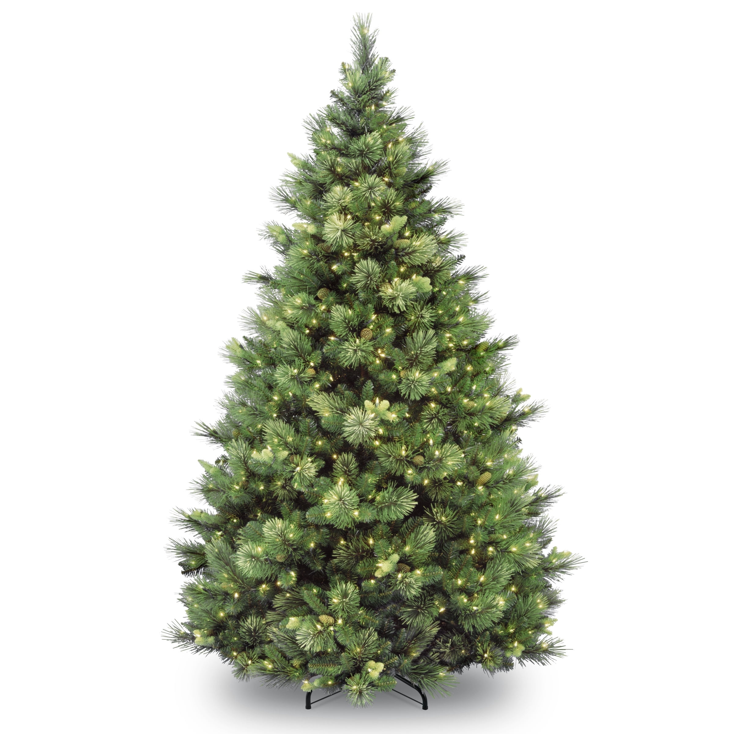 National Tree Company 7 ft. Pre-Lit Artificial Christmas Tree, Green, Carolina Pine, Clear Lights, Flocked with Pine Cones, Includes Stand
