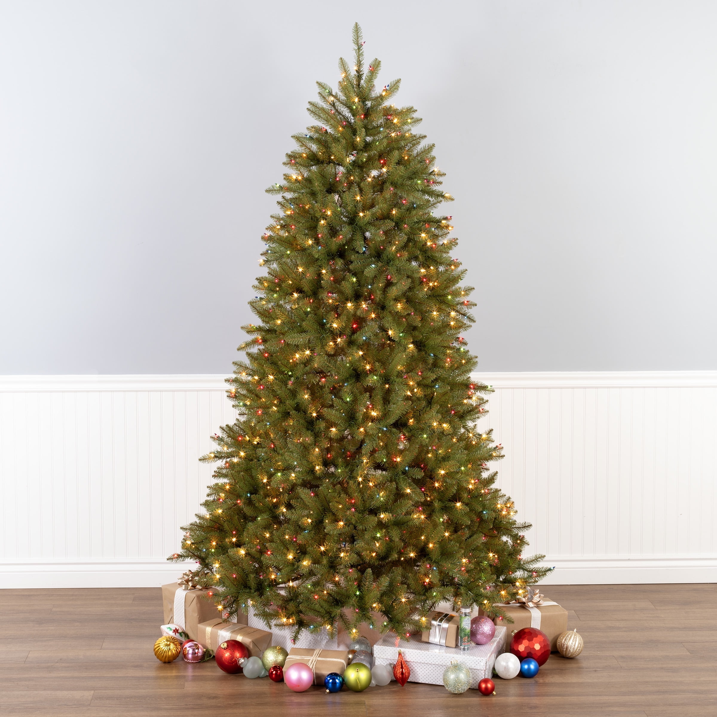 National Tree Company 7.5 ft. Pre-Lit Artificial Dunhill Fir Christmas Tree, Green, 1200 Multicolor, Clear Spectrum Lights, Includes Stand