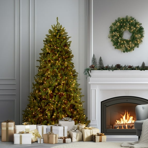 National Tree Company 6.5 ft Pre-Lit Dunhill Fir Artificial Christmas Tree, 650 Clear Lights, 1,838 Tips, Includes Stand, Green