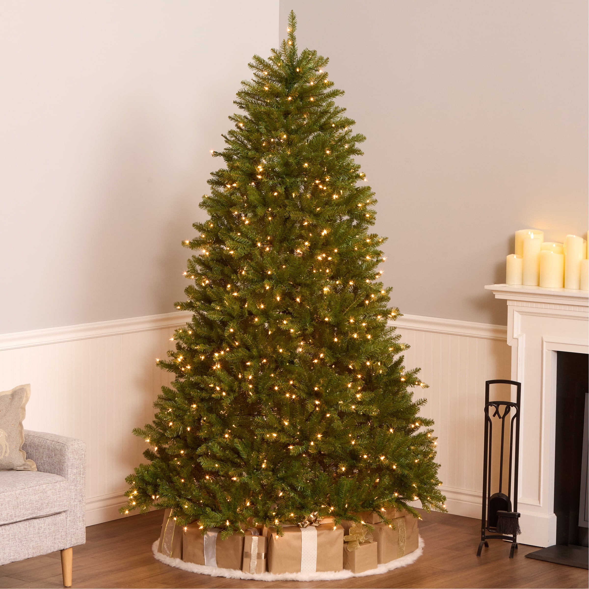 7.5 ft. Pre-Lit Artificial Dunhill Fir Christmas Tree, Green, Clear Lights, Includes Stand - Walmart.com