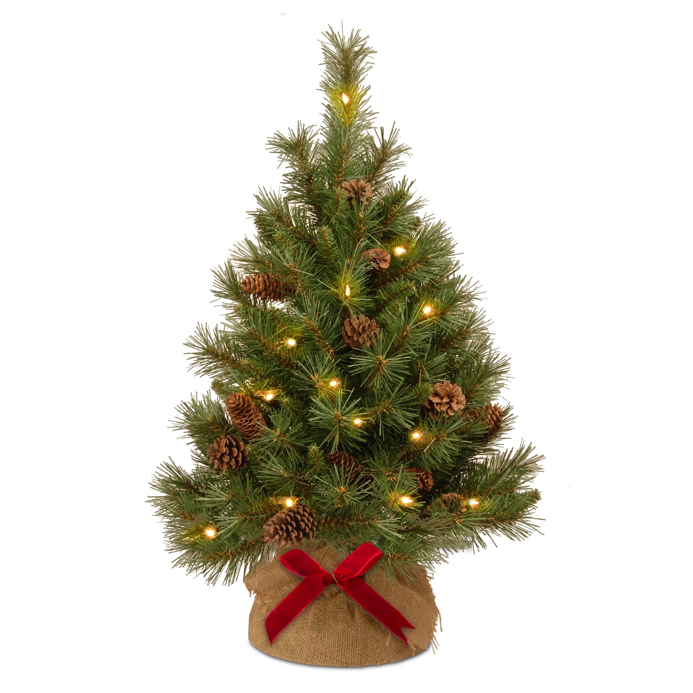 National Tree Company Pre-Lit Artificial Christmas Tree, Green, Pine Cone,Warm White Lights, LED, Battery Operated , Timer, Includes Cloth Bag Base, Battery Operated, 3 Feet