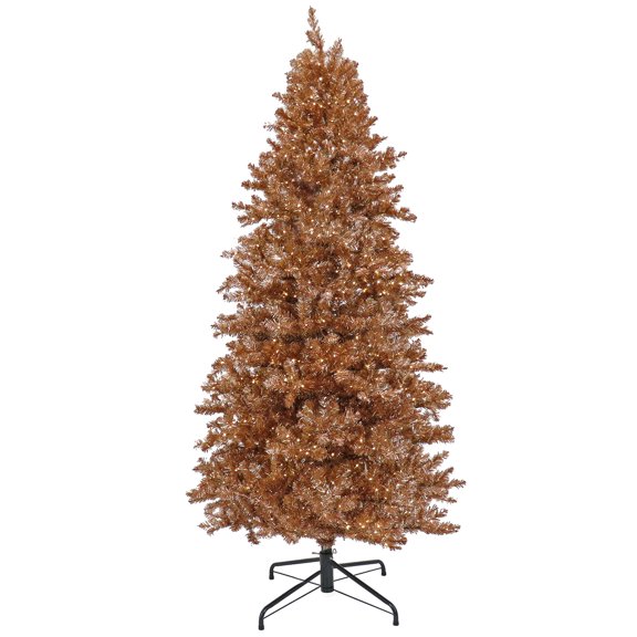 National Tree Company 9 ft. Pre-Lit Artificial Christmas Tree, Rose Gold, Tinsel, 2000 Warm White LED Rice Lights, Includes Stand