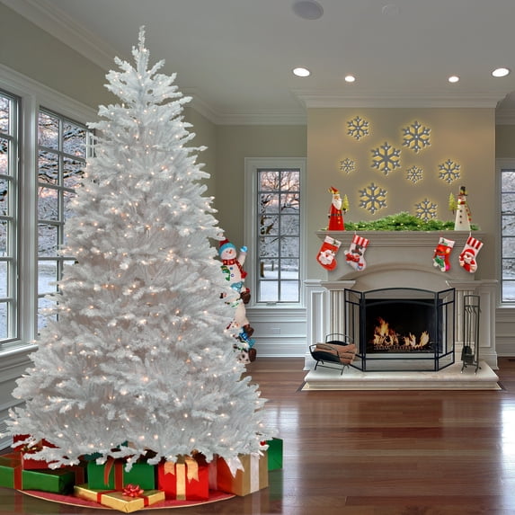 National Tree Company 9 ft. Pre-Lit Artificial Dunhill Fir Christmas Tree, White, Clear Lights, Includes Stand
