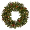 thumbnail image 1 of National Tree Company Pre-Lit Artificial Christmas Wreath, Green, Crestwood® Spruce , Clear Lights, Decorated with Pine Cones, Berry Clusters,  24 Inches, 1 of 5