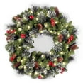 thumbnail image 1 of National Tree Company Pre-Lit Artificial Christmas Wreath, Green, Crestwood® Spruce , Warm White Lights, LED, Decorated with Pine Cones, Berry Clusters, Frosted Branches,  24 Inches, 1 of 4