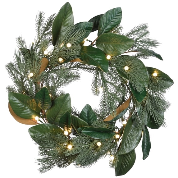 National Tree Company Pre-Lit Artificial Christmas Wreath, Green, Mixed Pine, 35 Warm White LED Lights, Remote Control, 24 Inch