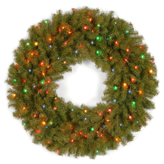 National Tree Company Pre-Lit Artificial Christmas Wreath, Green, Norwood Fir, Multicolor Lights, Christmas Collection, 24 Inches
