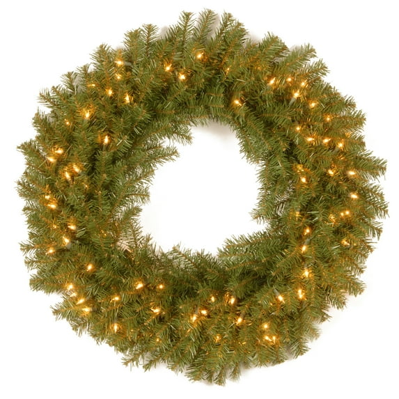 National Tree Company Pre-Lit Artificial Christmas Wreath, Green, Norwood Fir, White Lights, Christmas Collection, 42 Inches