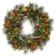 thumbnail image 1 of National Tree Company Pre-Lit Artificial Christmas Wreath, Green,  Wintry Pine®, Clear Lights, Decorated with Pine Cones, Berry Clusters, Frosted Branches,  24 Inches, 1 of 5