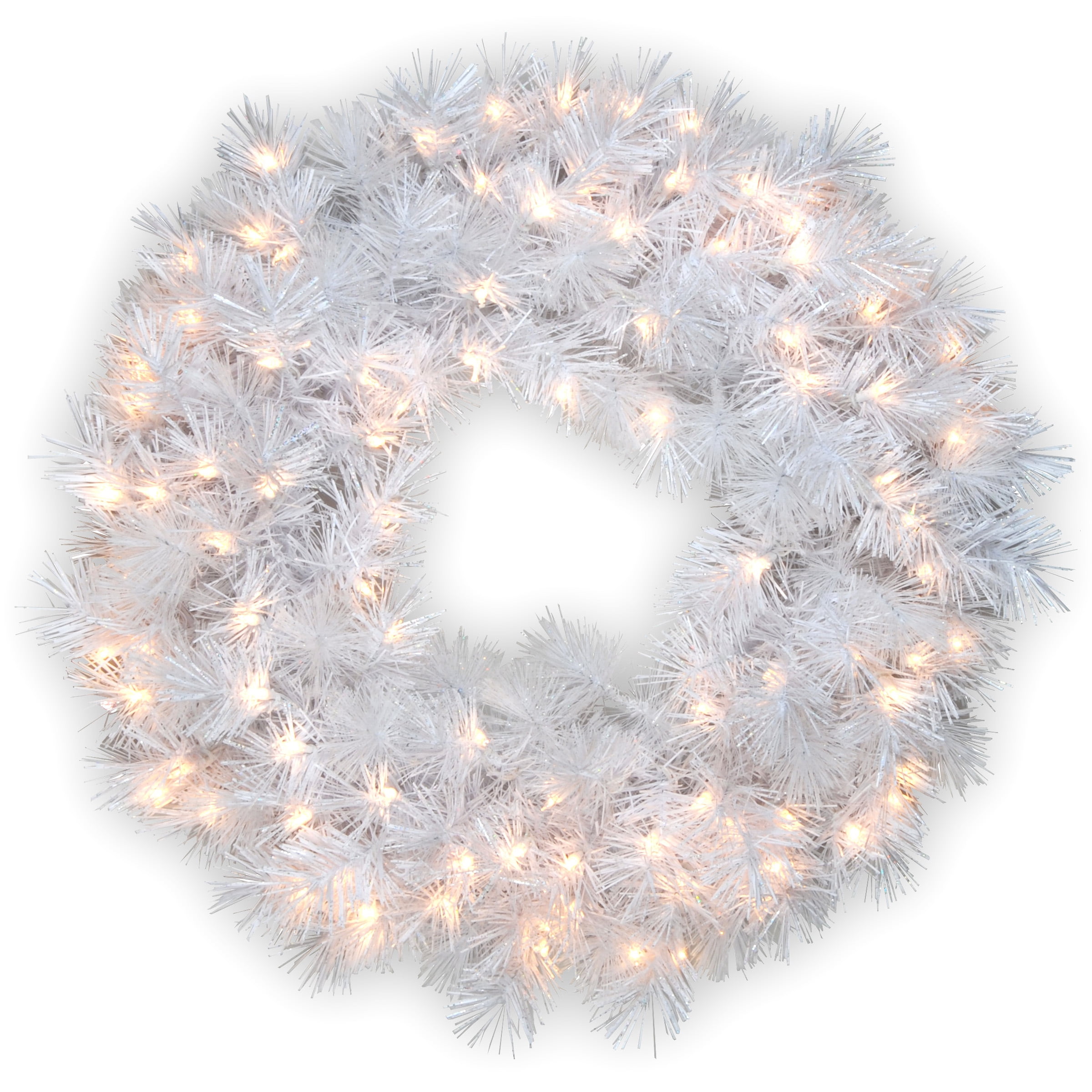 National Tree Company Pre-Lit Artificial Christmas Wreath, White, Wispy ...