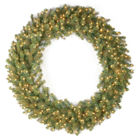National Tree Company Pre-Lit Artificial 'Feel Real' Christmas Wreath, Green, Norwood Fir, White Lights, Christmas Collection, 42 Inches