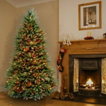 7.5 ft. Pre-Lit Artificial Dunhill Fir Christmas Tree, Green, Multicolor Lights, Includes Stand