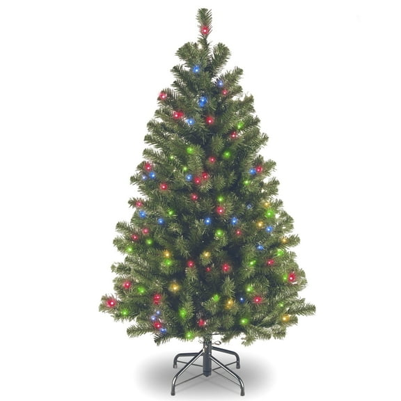 National Tree Company 4.5 ft. Pre-Lit Artificial Christmas Tree, Green, North Valley Spruce, Multicolor Lights, Includes Stand