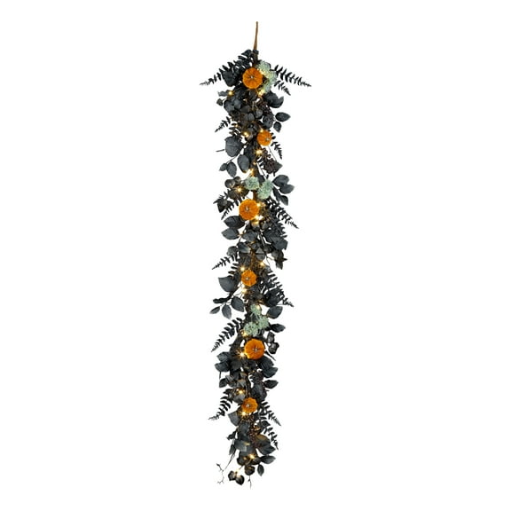 6 ft. Pre-Lit Artificial Halloween Garland with Pumpkins, 30 Warm White LED Lights