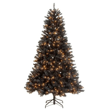 National Tree Company Pre-Lit Artificial Halloween Tree, Black, North Valley® Spruce, 550 Clear Lights, Includes Stand, 7.5 Feet