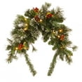 thumbnail image 1 of National Tree Company Pre-Lit Artificial Mailbox Swag Decoration, Green, Wintry Pine, LED Lights, Decorated with Frosted Branches, Berry Clusters, Pine Cones, Christmas Collection, 3 Feet, 1 of 4