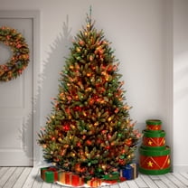 7.5 ft. Pre-Lit Artificial Medium Natural Fraser Fir Christmas Tree, Green, Multicolor Lights, Includes Stand