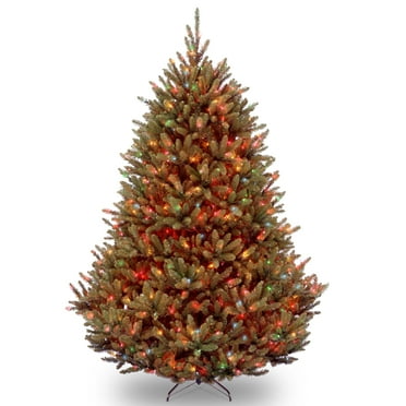 National Tree Company Pre-Lit Artificial Medium Christmas Tree, Green, Natural Fraser Fir, Multicolor Lights, Includes Stand, 7.5 Feet