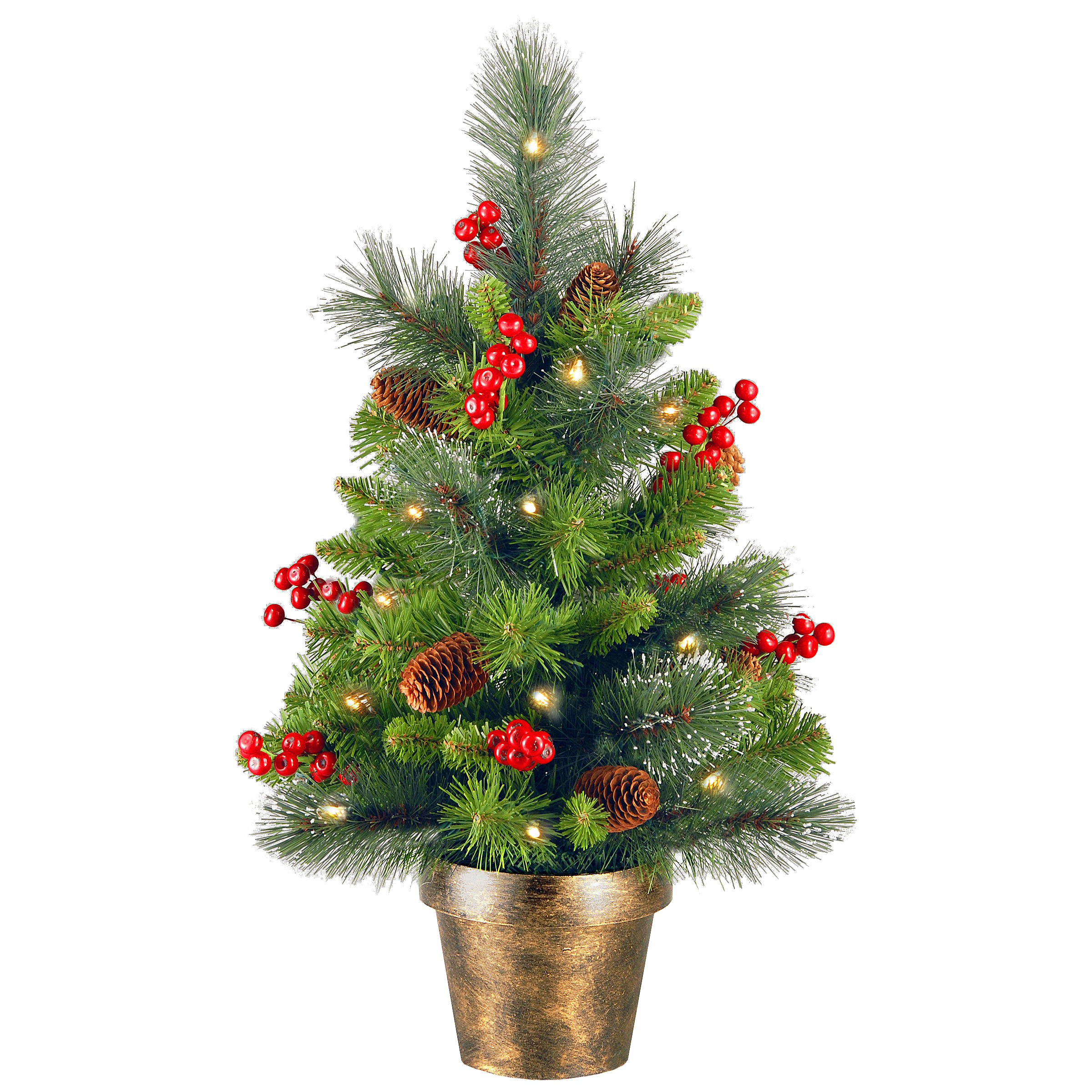 National Tree Company Pre-Lit Artificial Mini Christmas Tree, Green, Crestwood Spruce, White Lights, Decorated with Pine Cones, Berry Clusters, Frosted Branches, Includes Pot Base, 2 Feet - image 1 of 5