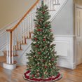 thumbnail image 1 of National Tree Company 7.5 ft. Pre-Lit Artificial Meadowlark Pencil Slim Christmas Tree, Green, Flocked, Red Berries, 750 Clear Lights, Includes Stand, 1 of 6
