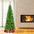 thumbnail image 1 of 7.5 ft. Pre-Lit Artificial Rowan Pencil Slim Christmas Tree, Green, 350 Multicolor Lights, Includes Stand, 1 of 6
