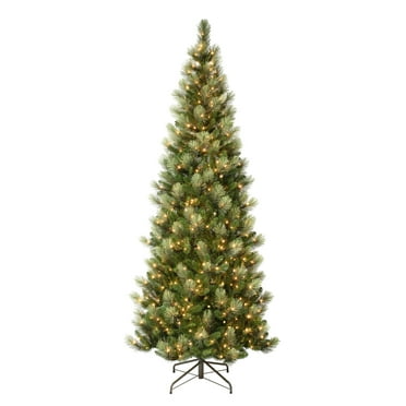 National Tree Company Pre-Lit Artificial Slim Christmas Tree, Green, Charleston Pine, Clear Lights, Includes Stand, 9 Feet