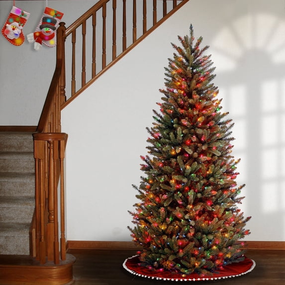 National Tree Company 7.5 ft. Pre-Lit Artificial Natural Fraser Fir Slim Christmas Tree, Green, 600 Multicolor Lights, Includes Stand