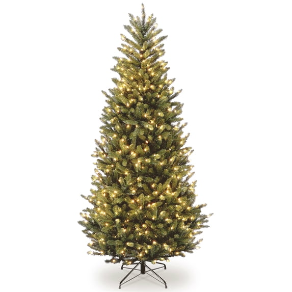 National Tree Company 9 ft. Pre-Lit Artificial Slim Christmas Tree, Green, Natural Fraser Fir, Clear Lights, Includes Stand