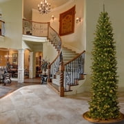 National Tree Company 9 ft. Pre-Lit Artificial North Valley  Spruce Slim Christmas Tree, Green, Clear Lights, Includes Stand
