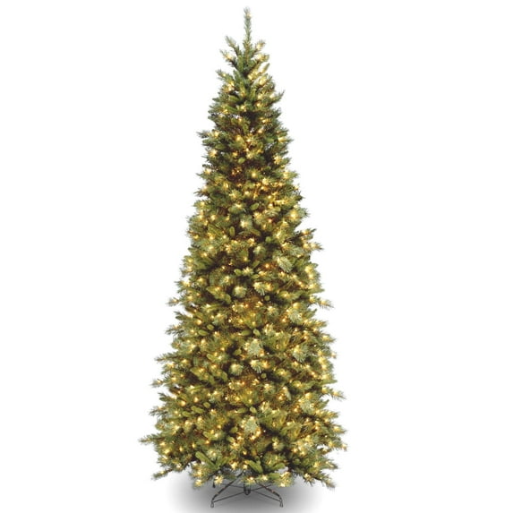 National Tree Company 10 ft. Pre-Lit Artificial Slim Christmas Tree, Tiffany Fir, Green, Clear Lights, Includes Stand