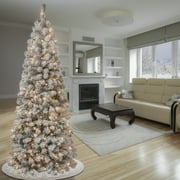 National Tree Company Pre-Lit Artificial Slimmer Profile Christmas Tree, Green, Acacia, Clear Lights, Flocked, Includes Stand, 6 Feet