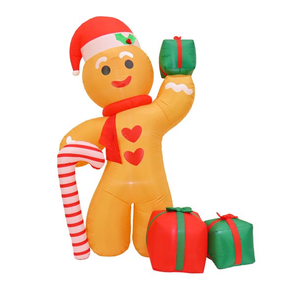 National Tree Company Pre-Lit Christmas Decoration, Inflatable, Orange, Gingerbread Man, Gifts, Candycane, 6 Warm White LED Lights, Self Inflates, Ground Stakes, Tethers Included, 8 Feet