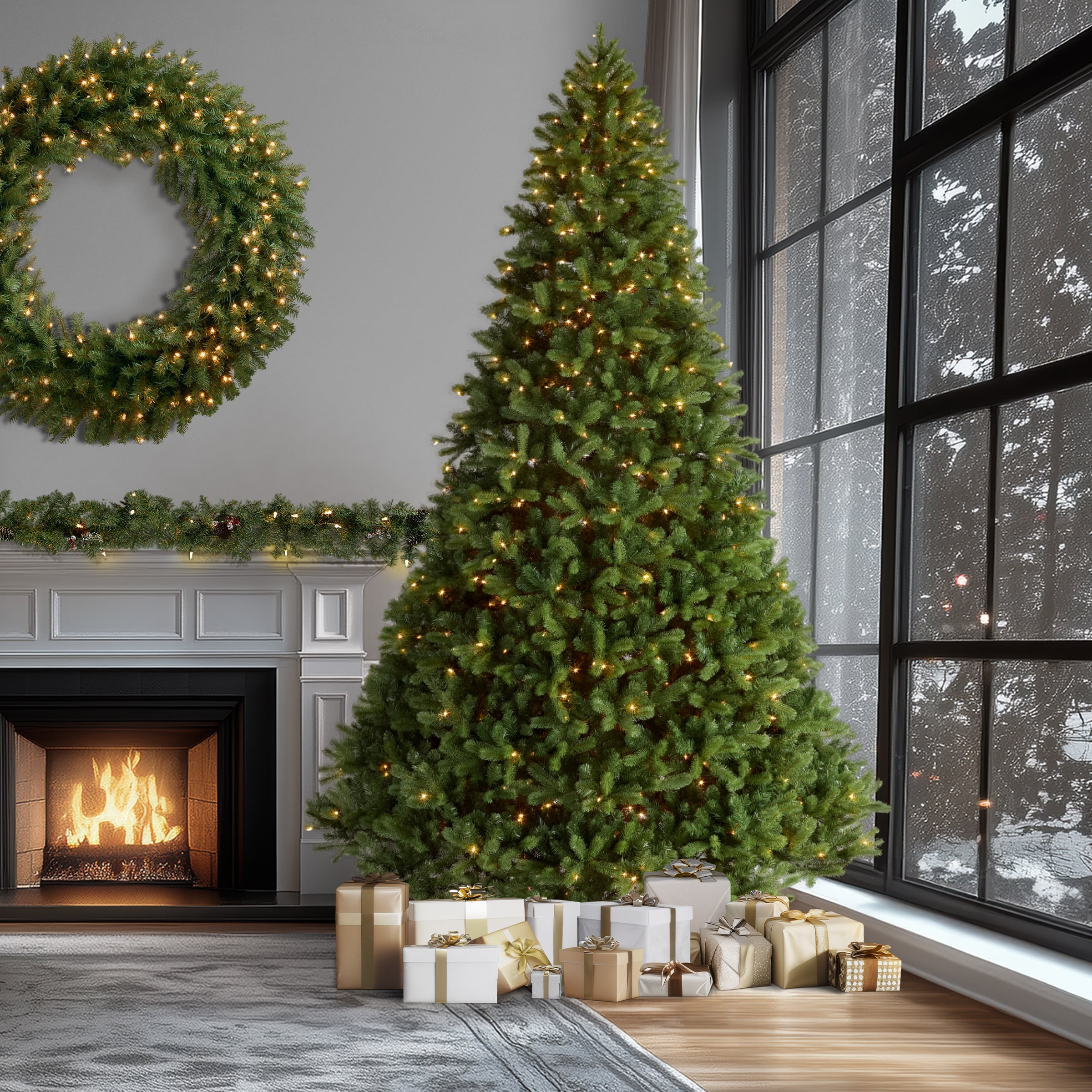 National Tree Company 12 ft. Pre-Lit Feel Real® Artificial Downswept ...