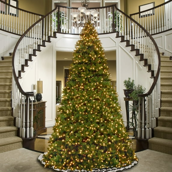 National Tree Company 16 ft. Pre-Lit Feel Real® Artificial Downswept Douglas® Fir Christmas Tree, Green, Dual Color® Lights, LED, Foot Switch, 10 Functions, Includes Stand