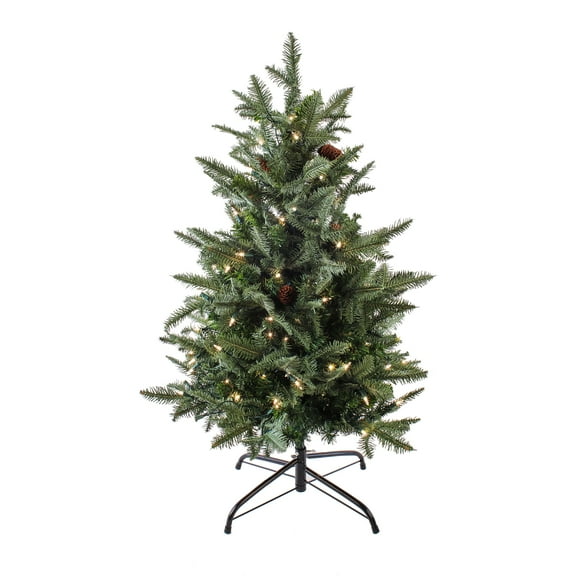 National Tree Company Pre-Lit Feel Real Artificial Christmas Tree, Green, Evergreen, 100 Clear Lights, Includes Stand, 3 Feet