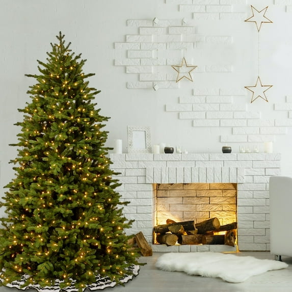 National Tree Company 7.5 ft. Pre-Lit Feel Real® Artificial Princeton Fraser Fir Christmas Tree, Green, Dual Color® LED Lights, Includes PowerConnect System and Stand