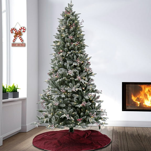 National Tree Company 7.5 ft. Pre-Lit Feel Real Artificial Snowy Poechmann Fir Christmas Tree, Green, Pinecones, 400 Warm White LED Lights, Includes Stand