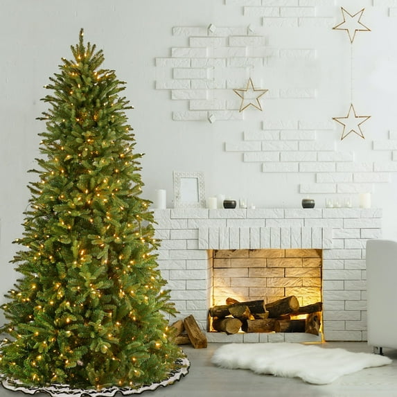 National Tree Company 7.5 ft. Pre-Lit Feel Real® Artificial Tiffany Fir Christmas Tree, Green, 750 Dual Color® LED Lights, PowerConnect System, Foot Switch, 10 Functions, Includes Stand